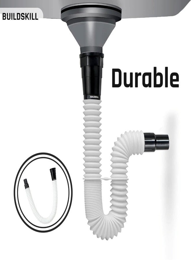 BUILDSKILL أنبوب حوض غسيل من BUILDSKILL بطول 1000 مم للمطبخ والحمام | أنبوب تصريف مانع للانسداد | أنبوب حوض مرن ومتين وسهل التركيب | أنبوب مخرج خرطوم نظيف (عبوة من قطعة واحدة) - Image 5